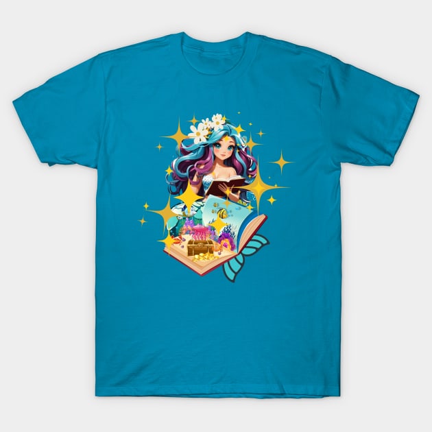 Cute Little Reading Mermaid T-Shirt by MGRCLimon